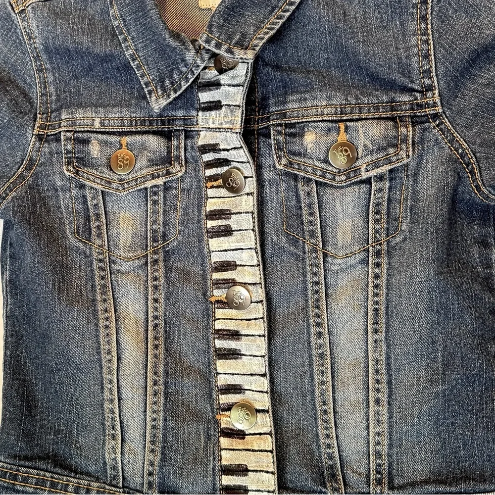 Jean Jacket Painted Piano Keys Music Notes Butterflies Upcycled Denim Girls Med